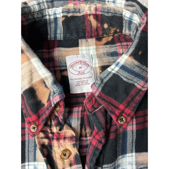 Men’s Brooks Brothers Tie Dye Blk.BlueRed Plaid Flannel Shirt- Med. - Picture 2 of 4